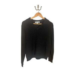 Carolyn Taylor Essentials Black Collared V-Neck Knit Sweater XL Vintage